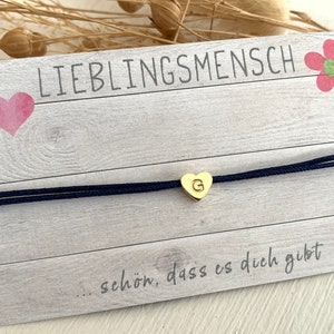 Personalisiertes Armband, Herz mit Buchstabe gold, Initialenarmband, Makramee Herzarmband, viele Farben, verstellbar, Lieblingsmensch Bild 2