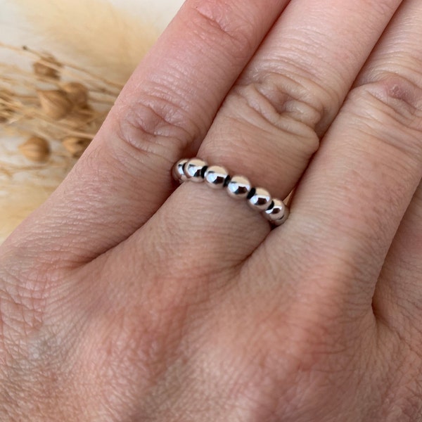 Kugelring silber, Perlenring, elastischer Ring, Stapelring, Geschenk Frauen, Unikat, Freundschaftsring, handgemachter Ring