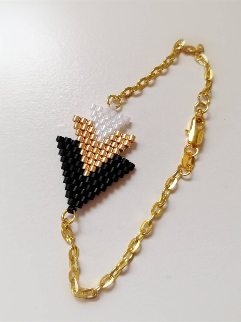 Beaded bracelet triangles, bracelet MiYuki beads, Christmas gift for woman, many colors, bracelet handmade stainless steel chain Schwarz weiß gold