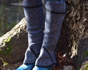 S/M/L/XL, Gaiters, Gamaschen 'Anika, leg accessories, leg warmers, leggings, Stulpen, blue herringbone, leg cuffs