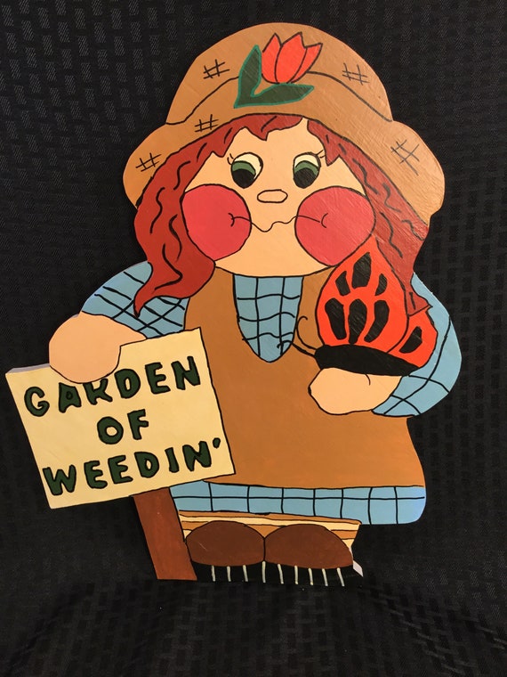 Garden Pals Girl Holding A Butterfly And Garden Of Weedin Etsy