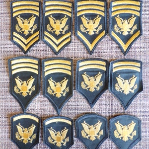 US Army Specialist Rank Patch Sets Vintage Insignia Uniform Shoulder Sleeve SSI E-4 E-9 Lot of all 12 SP4 SP5 SP6 SP7 SP8 SP9 Vietnam RARE