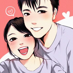 Ritratto anime personalizzato da foto, profilo sociale personalizzato, regalo di compleanno, ritratto di cartone animato di coppia, disegno digitale, disegno a mano
