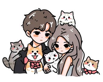 Custom Couple Portrait from Photo,Personalized Chibi Couple Drawing,Cute Kawaii Cartoon Portrait, Anniversary Valentine Gift for Couple