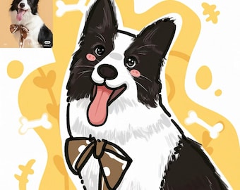 Custom Pet Portrait from Photo,Cute Cartoon Pet Portrait,Personalized Dog&Cat Illustration, Digital Pet Art,Kawaii Pet Drawing,Memorial Gift