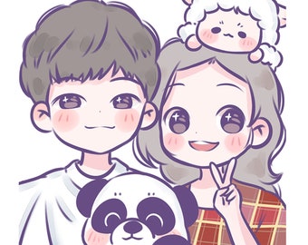 Anime Portrait Commission, Cute Cartoon Illustration, Cartoon Portrait Illustration, Personalized gift for Couple/Friend/Family/Pet