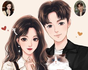 Custom Portrait From Photo Anime Painting Art Commission Cartoon Illustration Drawing Couple Anniversary Birthday Gift Personalized Avatar