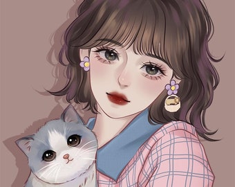 Custom Anime Portrait from Photo, Cute Style Illustration, Cartoon Portrait Illustration, Couple Portrait, Birthday Gift, Digital, Pet