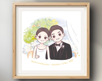 Custom Wedding Portrait - Painting from Photo, 1st Anniversary Gift, Gift for Her/Him, Couple Gift, Engagement Gift, Hand Drawn Illustration