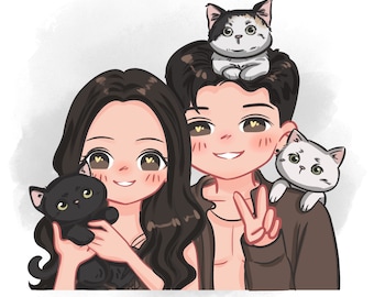 Custom Anime Portrait, Cute Cartoon Anime Portrait,Illustration, Family, Couple Gift, Pet,Personalized, Anniversary, Valentine's day,pfp