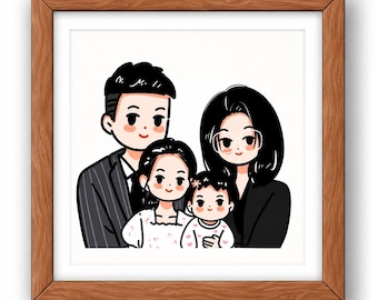 Hand-drawn Custom Family Portrait from Photo,Personalized Chibi Family & Pet Portrait,Cute Kawaii Cartoon Drawing,Custom Digital Family Gift