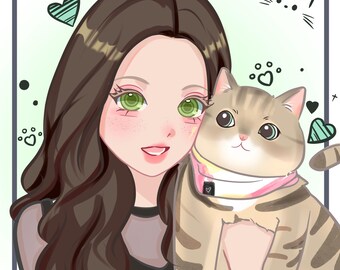 Digital Custom Couple Portrait, Cute Cartoon Anime Caricature, Family Personalized Anniversary, Valentine’s Day gift,Birthday,Profile,pfp