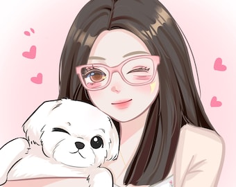Digital Custom Couple Portrait, Cute Cartoon Anime Caricature, Family Personalized Anniversary, Valentine’s Day gift,Birthday,Profile,pfp