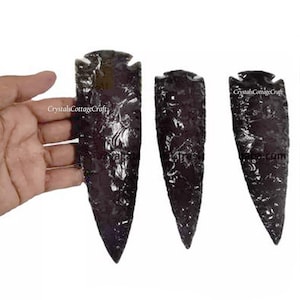 Hand Knapped Black Obsidian Arrowheads 5.5" inch, Obsidian Athame, Obsidian Knife, HUNTING KNIVES CUSTOM Handmade, Gift For Her