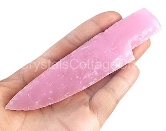 5" Rose Quartz Hand Knapped Pink Opalite Crystal Knife Opalite Athame, Rose Quartz Knife, HUNTING KNIVES CUSTOM Handmade, Gift For Her