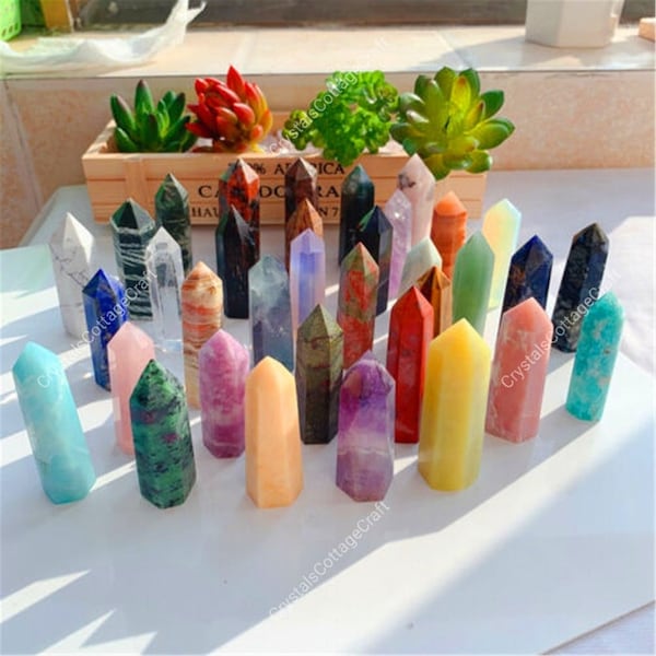 10 Pcs Crystal Tower Obelisk Healing Crystals,Small Gemstone Towers ,Mixed Mini Crystal Points, Tower Pencil,Wand Healing Crystal Wholesale