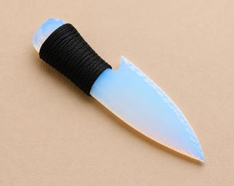 Hand Knapped Opalite Crystal Knife Opalite Athame, Opalite Knife, HUNTING KNIVES Viking Replica Ritual Knife with Thread Wrap, Gift For Her