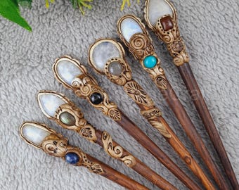 Rainbow Moonstone Cabochon hair Stick, Polymer Clay Hair Sticks, Birthday Gift for Women Her, Girlfriend Gift, Boho Hair Accessories
