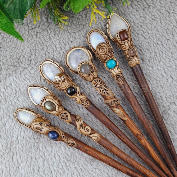 Rainbow Moonstone Cabochon hair Stick, Polymer Clay Hair Sticks, Birthday Gift for Women Her, Girlfriend Gift, Boho Hair Accessories