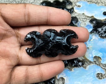 Handcrafted Black Obsidian, Opalite Double Moon Carvings, Handmade Crystal Athame, Energy Protection Healing Tool For Jewelry