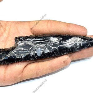 Hand Knapped Black Obsidian Crystal Knife 5.5&quot; inch, Obsidian Athame, Obsidian Knife, HUNTING KNIVES CUSTOM Handmade, Gift For Her