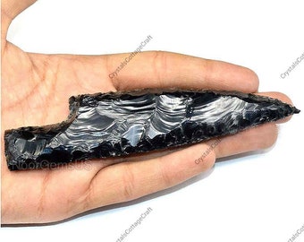 Hand Knapped Black Obsidian Crystal Knife 5.5" inch, Obsidian Athame, Obsidian Knife, HUNTING KNIVES CUSTOM Handmade, Gift For Her