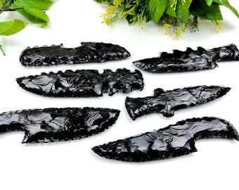 Hand Knapped Obsidian Crystal Knife: 5.5" Athame, Hunting Knife
