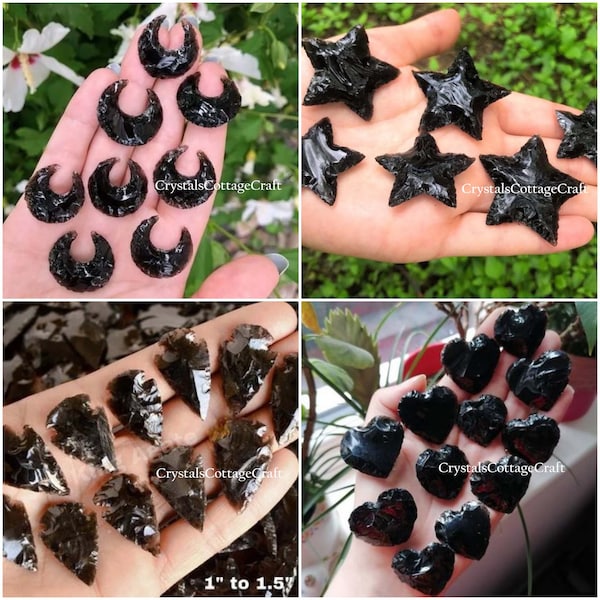 Obsidian Moon Obsidian Metaphysical Glass Crescent Obsidian Crystal Healing All Shape Quartz Carving Stone Gemstone for Jewelry Making