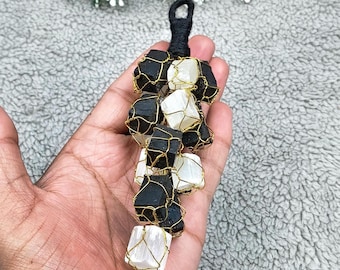Black Tourmaline Wall Hanger, Selenite Protection Charm, Crystal Hanger, Negative Energy Absorber, Meditation Tool, Home Decor, Crystal Gift