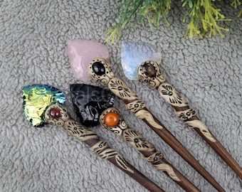 Opalite Heart Hair Stick, Crescent Heart Shape Hair Stick, Crystal Healing Stone, Heart Hair Stick Opalite Hair Stick Carved Opalite.
