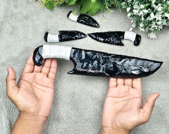 10" Handcrafted Obsidian Knife, Obsidian Athame, HUNTING KNIVES CUSTOM Handmade, Lava Blade White Thread Gift For Hunters.