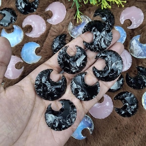 Obsidian Moon Obsidian Metaphysical Glass Crescent Obsidian Crystal Healing All Shape Quartz Carving Stone Gemstone for Jewelry Making