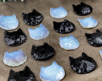 Opalite Cat Head Carved Crystal Cat Head Shaped Crystal Pocket Crystal Gifted Crystal Metaphysical Glass Healing Quartz for Jewelry Making