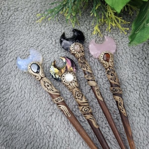 Moon hair stick Crescent Moon Shape Hair Stick Crystal Healing Stone Hair Stick Rose Quartz Black Obsidian Hair Stick Carved Opalite stick