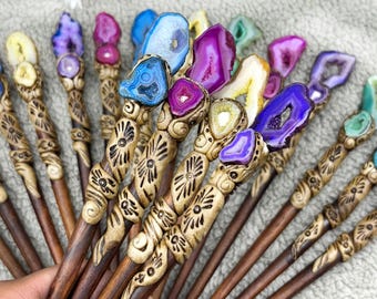Window Druzy Hair Stick, Agate Slices Hair Stick, Polymer Clay Hair Sticks, Girlfriend Gift, Boho Hair Accessories, Birthday Gift