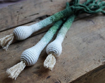 Crocheted spring onions for children's kitchens and grocery stores * Montessori * Crocheted vegetables * Handmade * Crocheted foods for play kitchens