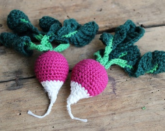 crocheted radishes for children's kitchens and grocery stores * Montessori * crocheted vegetables * handmade * crocheted foods for play kitchens