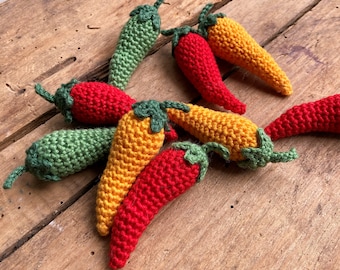 Crocheted chili for children's kitchens and grocery stores * Montessori * Crocheted vegetables * Handmade * Crocheted foods for play kitchens