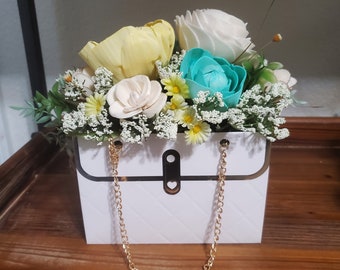 Wood Flower Arrangement, Sola Wood Flowers, Easter Flowers, Flower Centerpiece, Wood Wedding Flowers, Mothers Day Gifts, Purse Flower holder