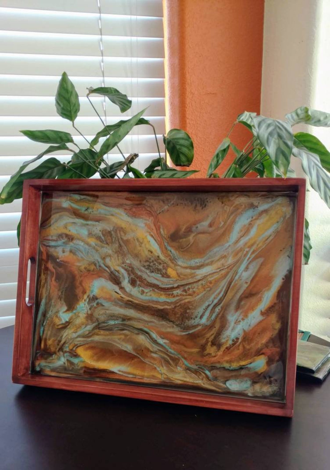Fluid Art Resin Tray, 12x16 Wood Resin Tray, Resin Serving Tray, Rectangle Serving Tray With