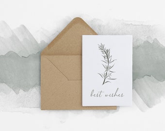 Flowering Rosemary Sparkly Botanical Card Rosemary Plant Greeting Card Green and Purple Watercolor Printed Card