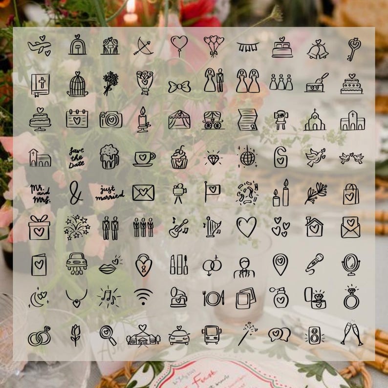 160 Hand Drawn Wedding Icons | SVG PNG AI Clipart (digital Download) - Etsy