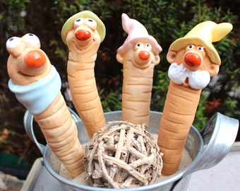 Pflanzenstecker Terrakotta Zwergen-Wichtel Wurm * Frühlingsdeko Topfstecker