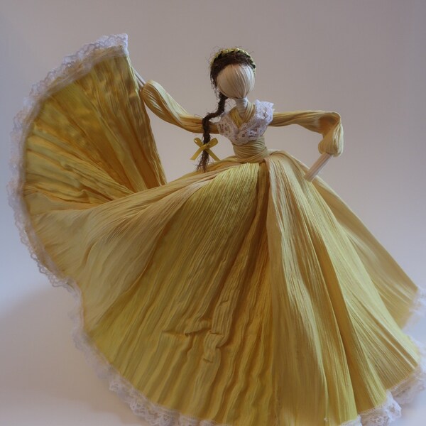 Mexican Corn Husk Doll in Yellow