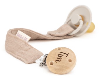 Pacifier strap with engraved names for babies⎮girls and boys⎮wood - natural⎮Personalized pacifier chain⎮natural