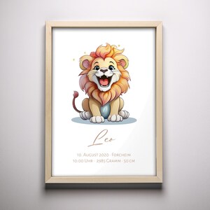 Personalisierbares Neugeborenen-Poster – Tiere, Name & Geburtsdaten – A4 (21x29,7 cm), A3 (29,7x42 cm), mit/ohne Holzrahmen