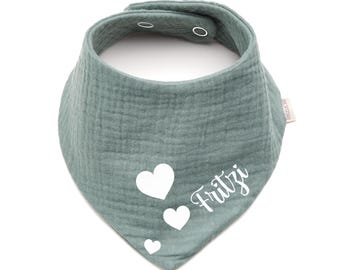 Personalisiertes Musselin-Halstuch für Babys mit Namen – weich, saugfähig, mit Druckknöpfen – verschiedene Farben - Geschenk zur Geburt