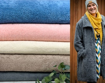 Baumwoll Teddystoff in Uni wollweiß, hellbraun, blau, lachs und grau – Öko-Tex-100 Art. 9400-