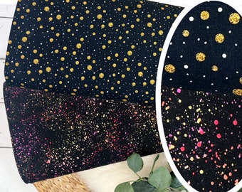 French Terry fabric – colorful splashes of color and golden dots in black - summer sweat No. 301-