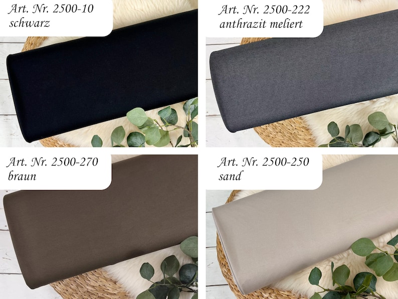 Punta di Roma Romanit Jersey Fabric by the Meter - Solid colors: black, brown, sand, denim blue, blue, lilac, mint, pink, olive green, purple 2500- image 2